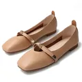 Chic apricot square toe ballet flats for women with strap and metal buckle detail - EU 34 / Brown