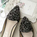 Elegant pointed-toe flat sandals with black sparkling sequins for women - EU 38 / Black