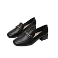 Classic black square toe loafers for women with golden metal horsebit and block heel - EU 34 / Black