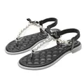 Dames slippers met witte parels, zwarte strik en schitterende zilveren details - EU 34 / Zwart
