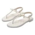 Elegante platte parelsandalen met strass zijden strikken en gewatteerde zolen - EU 34 / Abrikoos