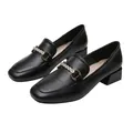Classic black square-toe loafers for women with chunky heels and pearl-encrusted buckle - EU 34 / Black