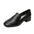 Mocasines clásicos de cuero negro con punta cuadrada, tacones anchos y acabado mate - EU 34 / Negro