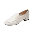 Elegantes mocasines crema para mujer con punta cuadrada y tacón de bloque bajo cuero - EU 34 / Albaricoque