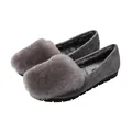 Women's grey faux fur lined flat loafers with plush fur trim for autumn and winter warmth - EU 34 / Gray