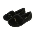 Women's black faux fur trim loafer with suede finish and sparkling crystal buckle - EU 34 / Black