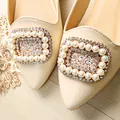 Elegant beige pointed-toe flat shoes featuring a luxury pearl and rhinestone buckle - 38 / Square Pearl Buckle Style (A1-3) / Apricot