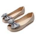 Chaussures plates beiges à bout ouvert pour femmes avec nœud en satin gris et semelle souple - EU 38 / Nœud en Satin Or