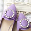 Elegant purple pointed-toe flat shoes with sparkling rhinestone buckle decoration - 38 / Round Rhinestone Buckle Style (A1-6) / Purple