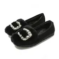 Women's black faux fur loafers with pearl buckle and warm plush lining for winter - EU 34 / Black