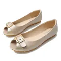 Ballerines beiges à bout ouvert avec paillettes dorées et boucle métallique chic - EU 38 / Boucle en Métal Or