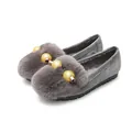 Chaussures plates grises pour femmes en suédine avec fourrure et perles dorées - EU 41 / Gris