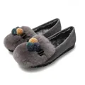 Grey faux suede loafers with colorful pom poms and warm plush lining for women - EU 34 / Gray