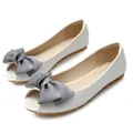 Chaussures plates blanches pour femmes à bout ouvert avec un élégant nœud gris foncé - EU 38 / Nœud en Satin Blanc