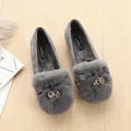 Grey winter fleece lined loafer shoes for women with plush fur and bowknot decoration - EU 34 / Gray