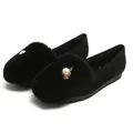 Women black faux fur loafers with pearl and bee metal decor on non-slip sole - EU 34 / Black