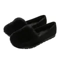 Women's black flat loafers with thick rabbit fur lining and non-slip rubber soles - EU 34 / Black