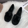 Women's black faux fur flat loafers with 3D bunny ears and soft plush lining - EU 34 / Black