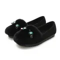 Mocassins noirs en daim pour femmes avec col en fourrure et perles vertes décoratives - EU 41 / Noir