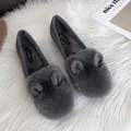 Deep grey faux fur flat loafers for women with cute 3D animal ear decoration - EU 34 / Gray