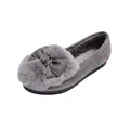 Grey platform fur-lined flat loafers for women with faux suede and bow detail - EU 34 / Gray