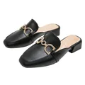 Elegant black low-heel mule sandals with rhinestone horsebit buckle detail - EU 34 / Black