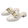 Chic cream mules for women with a chunky gold chain link and comfortable low heel - EU 34 / Apricot