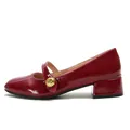 Zapatos Mary Jane de charol rojo oscuro con tacón ancho y hebilla floral dorada - EU 34 / Rojo