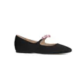 Elegant black Mary Jane ballet flats with pink bow strap and minimalist thin sole - EU 34 / Black Pink