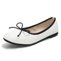 Elegant white ballet flats with black trim and bow detail on a clean white background - EU 34 / Apricot