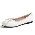 Classic ballet flats for women with contrast toe cap and elegant bow detail - 33 / White