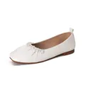Elegant white square toe ballet flats with pleated leather and faux pearl decoration - EU 33 / White