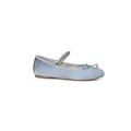 Elegant light blue satin ballet flats with rhinestone strap and bow accent - EU 38 / Silk Blue