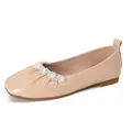 French square toe ballet flats in beige with elegant pearl floral embellishments - EU 33 / Beige Brown