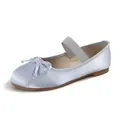 Light blue silk satin Mary Jane ballet flats for girls with bow and elastic strap - EU 33 / Blue