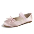 Pink satin Mary Jane ballet flats for girls with bow detail and elastic strap - EU 33 / Pink