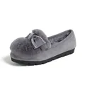 Grey plush faux suede loafers with bow and rhinestone detail on thick rubber sole - EU 33 / Gray