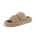 Pantoufles en fausse fourrure camel à double bride avec doublure en peluche pour femmes - EU 35 / Marron (Camel de lait)