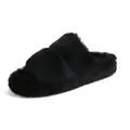 Chaussons noirs en fausse fourrure à double bride avec semelle plateforme douce - EU 35 / Noir