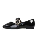 Classic black patent leather Mary Jane flats with decorative pearl round buckle and square toe - EU 33 / Black (Patent Leather)