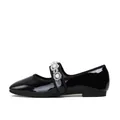 Klassieke zwarte laklederen Mary Jane platte schoenen met bloemenkraalversiering - 33 / Zwart (Lakleer)