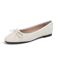 Ballerines beiges en tweed pour femme avec bout en cuir et détail de nœud élégant - EU 33 / Blanc Lait