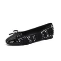 Classic black tweed ballet flats with patent leather toe cap and bow detail - EU 33 / Black