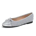 Ballerine élégante en tweed gris avec bout argenté métallisé et un nœud - EU 33 / Gris Nuage
