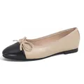 Ballerines classiques en cuir beige avec bout noir et détail de nœud pour femmes - EU 33 / Noir-Abricot