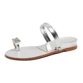 Silver rhinestone wedge toe-ring sandals with metallic finish and minimalist summer style - EU 34 / Silver