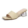 Sandalias beige de charol con punta cuadrada y tacones gruesos transparentes - 34 / Albaricoque