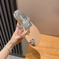 Women silver wedge flip flops with sparkling rhinestones and floral crystal accent - EU 34 / Nude