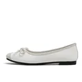 Elegant white leather ballet flats with grey suede toe cap and delicate bow detail - EU 34 / Milk White