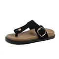 Men's leather thong sandals with adjustable metal buckle and thick ergonomic sole - EU 35 / Black Velvet